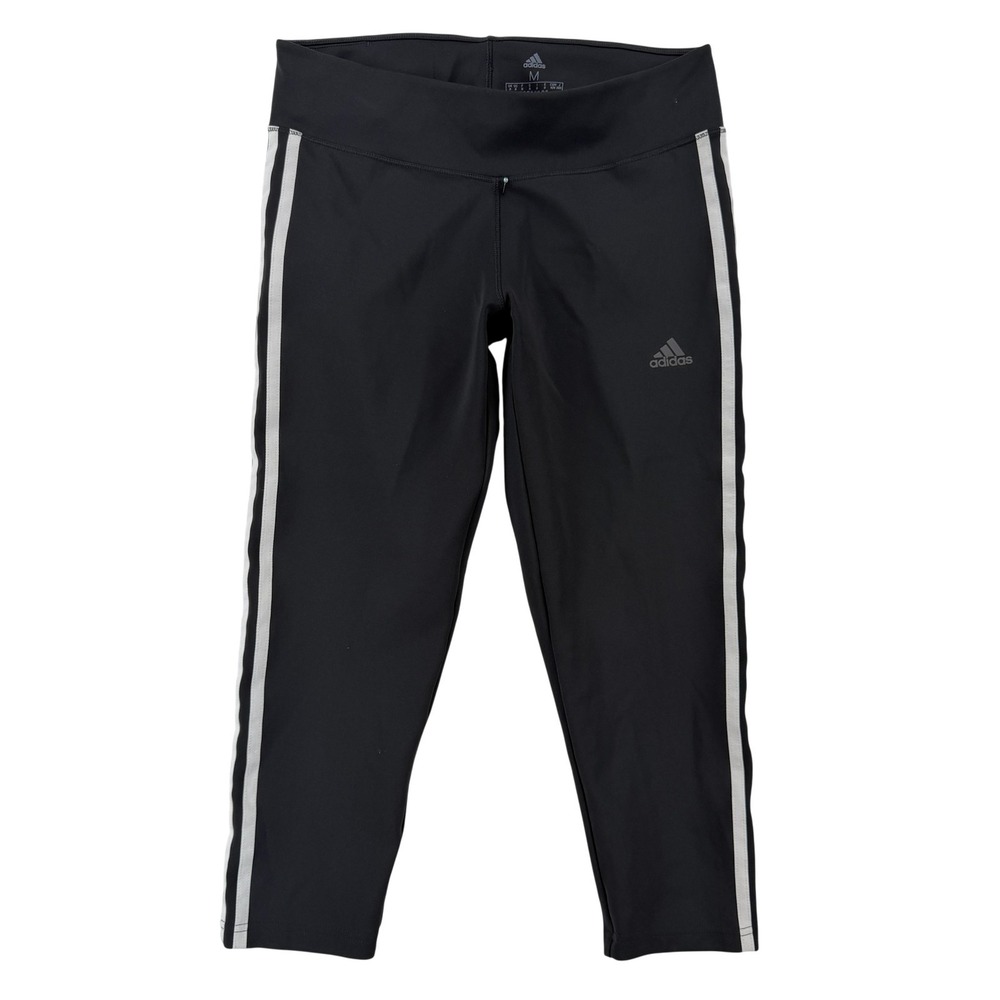 Adidas Leggings Womens Medium Black Climalite Capri Side Stripe Running Gym‎